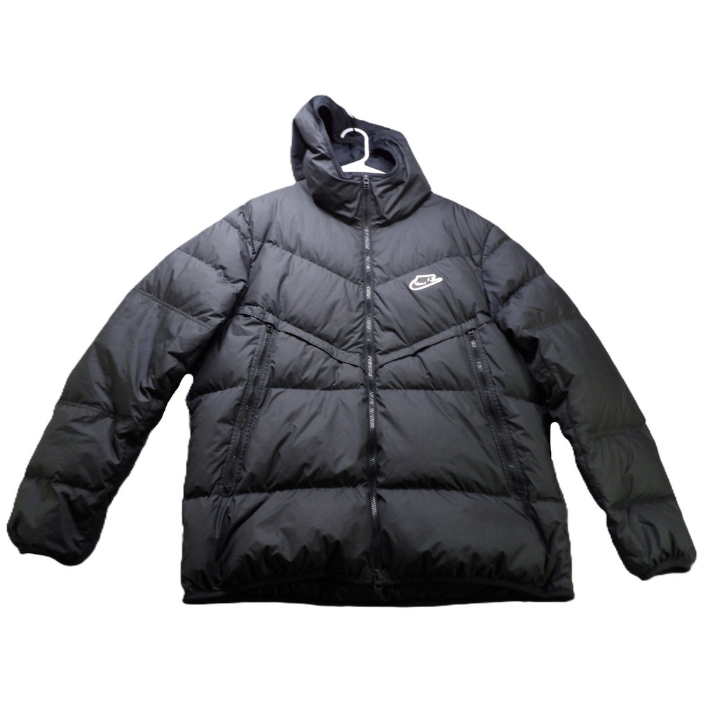 Nike Down Puffer Jacket Men XL Black Winter Duck Fill Hooded Full Zip Warmth Top